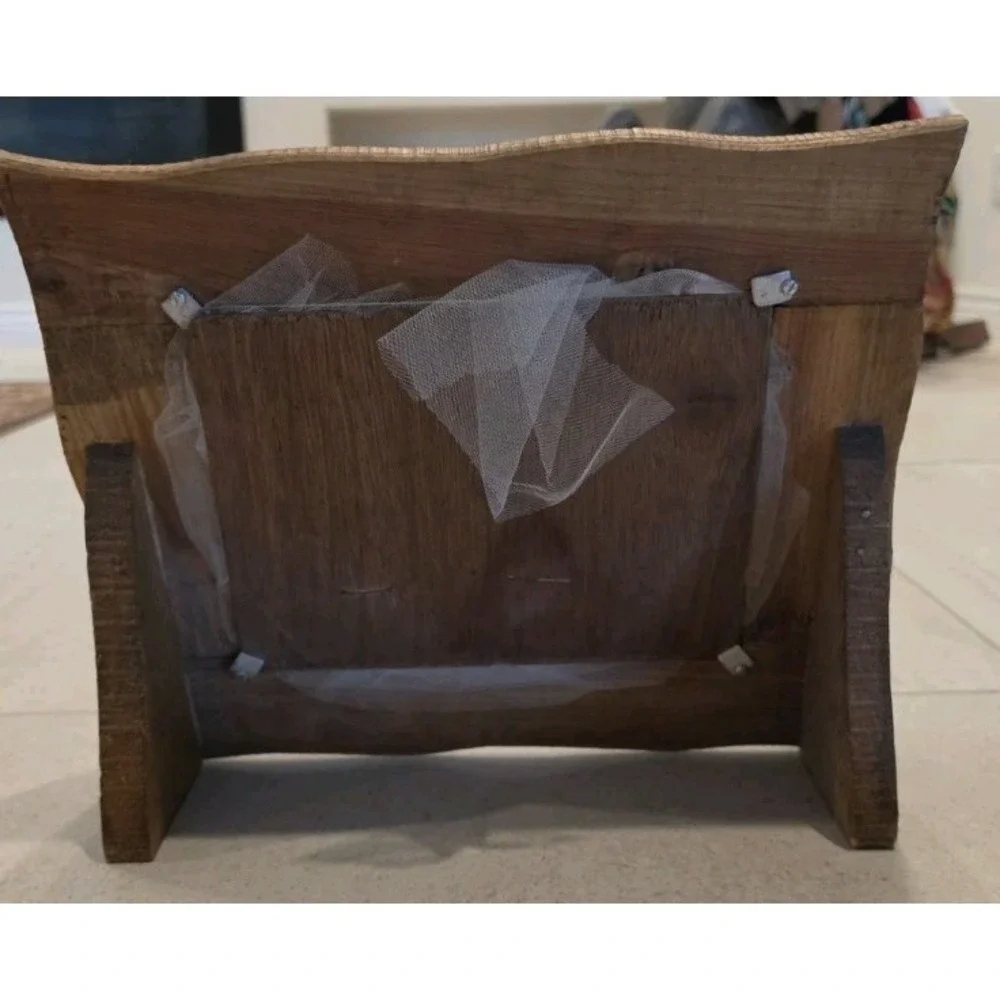 VTG Mex Pewter Wood Picture Frame Hand Carved Rustic Hacienda   Spanish Colonial